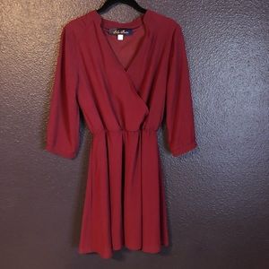 Maroon V-neck Dress